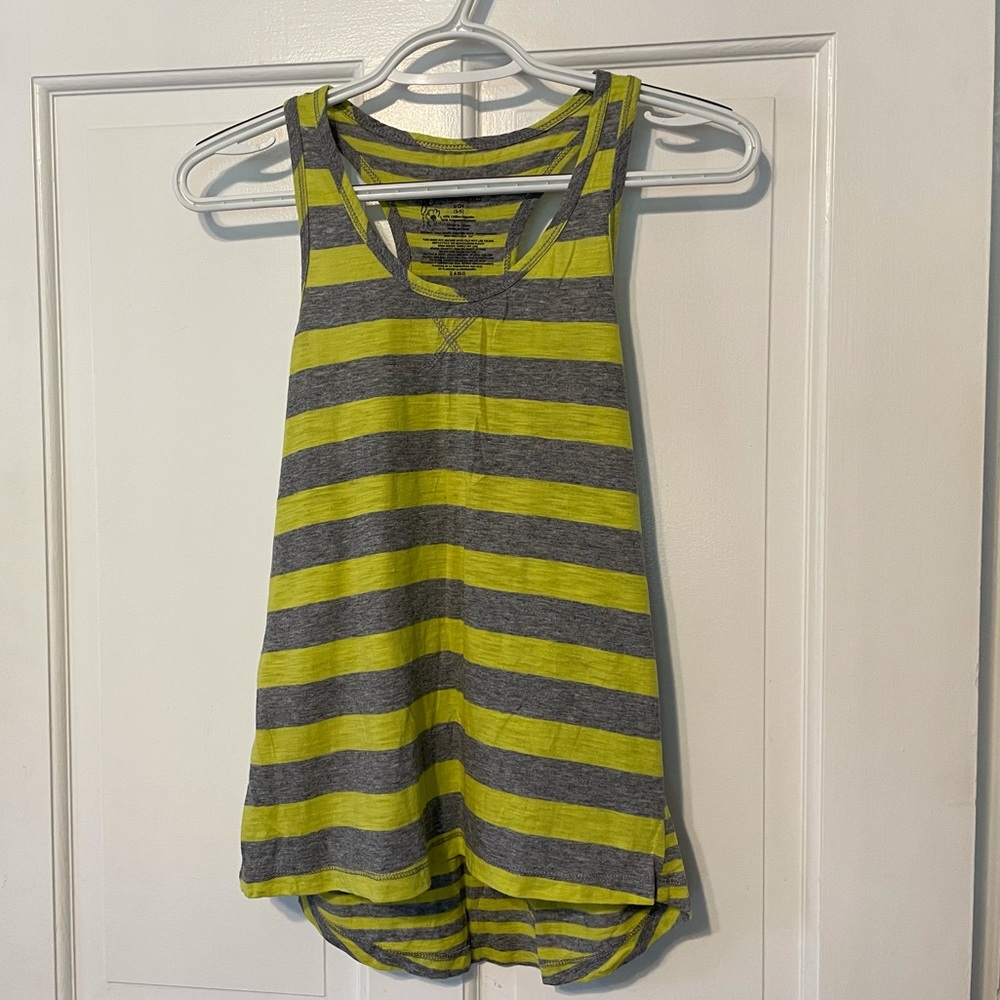 Small yellow and grey striped No Boundaries racer back tank top